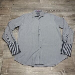 Paul Smith Button Down Mens 16.5 Navy White Stripe French Cuff Italy Formal
